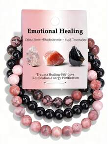 Set 3 buc brățări cu mărgele de agat roz natural, vindecătoare emoționale, de 8 mm, pentru femei, potrivite pentru purtare zilnică, accesorii de bijuterii pentru femei de toamnă/iarnă