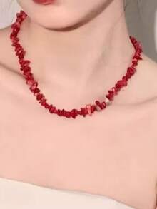 1 pieza Collar de perla roja de lujo, piedra natural de alta gama, fragmentos asimétricos, adecuado para joyería de mujer en bodas, fiestas, Navidad y otras ocasiones - Adecuado para todas las estaciones
