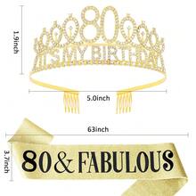 80th Gold Birthday Decorations For Women Set- It's My Birthday Crown And Sash With 80 & Fabulous, Happy 80th Party Decorations Gifts For Women{Inchcolorinch:Inch80thinch} - 第80屆 - 查看 3