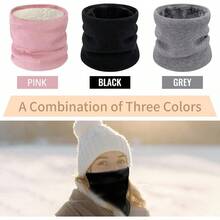 Conjunto de 3 piezas de calentador de cuello unisex,áscara de esquí de forro polar a prueba de viento, bufanda a prueba de frío de invierno - Gris claro, rosa, negro - Ver 5