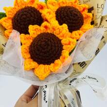 onEternal باقة زهور عباد الشمس المصنوعة يدويًا بالكروشيه، زهور خيطية دائمة لديكور المنزل هدية، مناسبة للأعياد والمناسبات مثل عيد الحب وعيد الأب وعيد الأم والتخرج - أصفر - مشاهدة 6