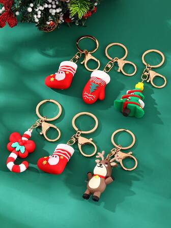 1 pièce Porte-clés en alliage créatif, à la mode, mignon, élégant et raffiné avec sapin de Noël, chaussette et renne en résine. Parfait pour les sorties quotidiennes, les fêtes, les vacances, les cadeaux. Idées de cadeaux pour les femmes, les sœurs, les couples, les enseignants et les amis. Sac à bijoux rouge Accessoires de voiture