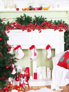 1 Stück 100cm Weihnachtsbeeren Kranz, dekorativer künstlicher Blumenkranz für Innen-/Außenbereich, Tür, Kamin, flexibel dekorierbar für Weihnachten, Neujahr, rote Beeren - Rot - Übersicht 8