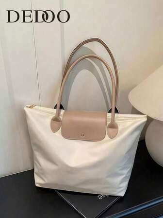 Dedoo 1 pieza Bolso de hombro de gran capacidad con cremallera grande y unicolor versátil y casual, adecuado para compras, vacaciones, trabajo y viajes. Bolso de mensajero de moda para mujeres, bolso de tote con asa superior, bolso de hombro impermeable, bolso tipo dumpling, bolso de axila, bolso de nailon, bolso plegable para estudiantes, para viajes, escuela y oficina.