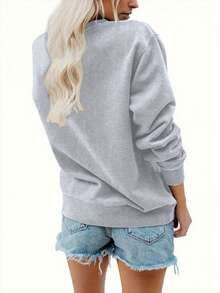 2026 Long Sleeve Tops Women One Piece Ladies Valentine's Day Rose Print Casual Sweatshirt, Lined With Fleece, Thick Long Sleeve Pullover, Comfortable Round Neck Top, Mature Style, Polyester Knitted Fabric, Suitable For All Seasons Loose And Comfortable Winter Clothes For Women Plus Size Women Clothes - 淺灰色 - 查看 4