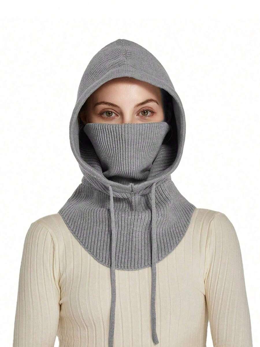 1顶男女通用加厚羊毛衬里拉法帽，带系带，针织保暖颈套面罩护耳帽，适合骑行，秋冬季 - 彩色 - 查看 1