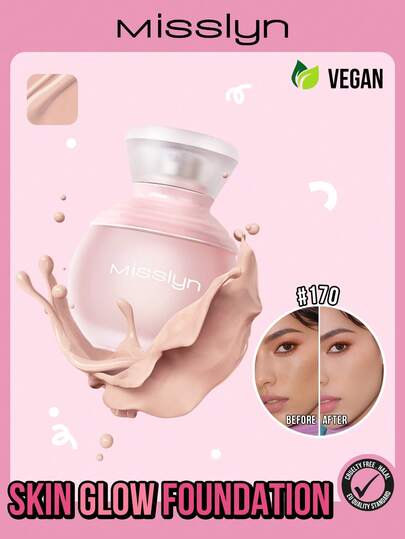 Misslyn 亮肤粉底液，持久透气哑光粉底液 - 白皙哑光防汗粉底液控油全覆盖无孔遮瑕防水无瑕不褪色轻盈液体粉底液，Y2K 彩妆派对海滩旅行度假露营户外礼物玫瑰时尚女孩新年化妆品角色扮演最佳旅行节日色彩花式校园学校魅力氛围 CNY 中国新年，纯素，无残忍