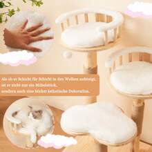 Designer Solid Wood Cat Climber - 98cm High, 3-Level Trampoline, Detachable Pillow And Toy Balls, Optical Cloud Imitation - Nature, Use, Cat Climbing - White - View 2