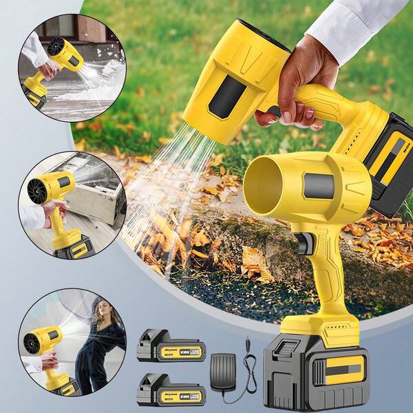 Soprador turbo portátil com 2 baterias recarregáveis ​​via USB, voltagem dupla de 48 V, adequado para soprar folhas, soprar neve, jardinagem, etc.