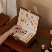 QY- Wooden Jewelry Box For Women Jewelry Organizer Box With Lock Jewelry Holder Organizer For Necklace Ring Earring -9929 - KT60250Đai ốc đơn màu nâu - Xem 5