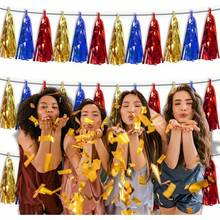 3P Metallic Fringe Tassel Banner Garland Foil Tinsel Streamer Wall Hanging Curtain Backdrop Banner For Parade Floats, Graduation Decorations, Father's Day Party Decoration(Silver)Halloween Christmas New Year - 金色 藍色 紅色 - 查看 6