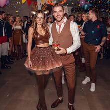 5pcs Carnival Deer Costume Set, Including Deer Antler & Ear Headband, Ballet Tutu Skirt, Socks, And Deer Face Stickers, Suitable For Women's Costume Party - Multicolor - View 1