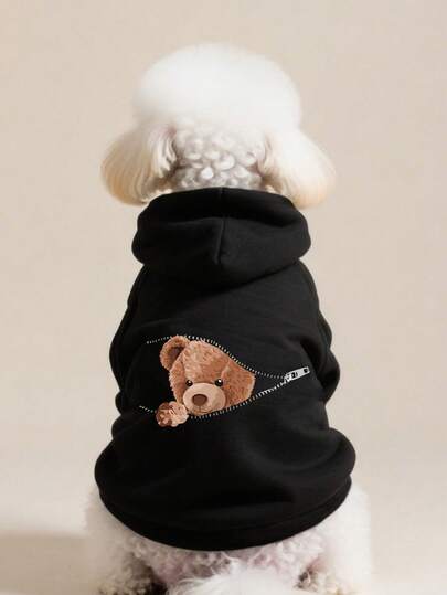 1pc Small Size Pet Sweatshirt, Warm Winter Fleece Clothing For Cats, Teddy, Poodle, Small Dogs & Puppies, Suitable For Autumn/Winter, Anti-Shedding
