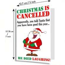 Funny Santa Claus Laughing Christmas Card - 'Christmas Canceled, Santa Died Laughing!' - Perfect For Friends, Family, And Office Holiday Greetings, Festive Greeting Card | Humorous Christmas Design | Fun Illustration, Christmas Card For Friends