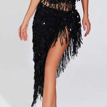 Nova Echarpe de Dança do Ventre com Franjas de Lantejoulas, Xale Triangular, Corrente de Cintura para Apresentações de Dança Oriental e Iniciantes