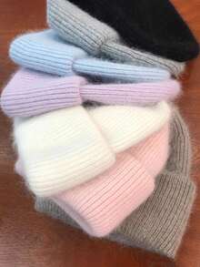 FADZOYLE 1顶女士针织翻边帽，柔软宽松保暖舒适针织帽，男女通用成人滑雪跑步帽，冬季 - 米色 - 查看 4