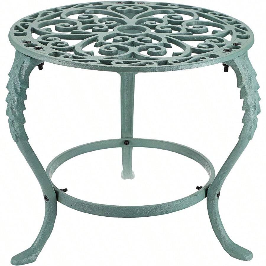 Heavy Duty Cast Iron Plant Stand Vintage Iron Flower Pot Holder Rustic Decorative Round Potted Plant Stand Rack Indoor Outdoor Metal Plant Holder For Home Garden - Green Cast Iron - View 1