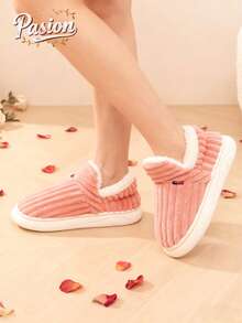 Plus Size 47 Non-Slip Soft Bottom Slippers, Unisex Indoor/Outdoor Fluffy Warm Comfortable Solid Color House Slippers - Pink - View 5