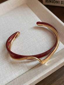 Bộ 3 vòng tay vỏ sò trắng sang trọng, vòng tay kim loại cong, hoa tai tráng men hình chữ U cổ điển bất đối xứng họa tiết hình học, nhẫn dầu giọt men thời trang độc đáo, ngày của mẹ - Nhiều màu - Xem 17