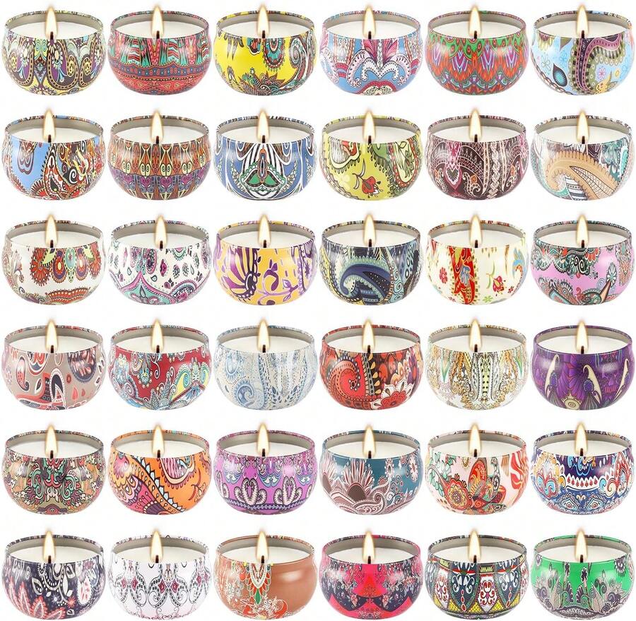 Scented Candles Gifts Set Of 36 – 2.5oz Aromatherapy Travel Tin Candles, Relaxing Fragrances For Home, Spa, Gifts For Family, Friends, Teachers, Thank You Presents (Assorted Scents).,26546989 - 棕色 - 查看 1