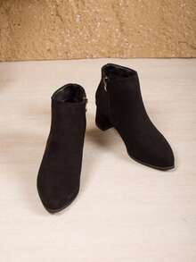 2025冬季新款女鞋黑色时尚尖头踝靴侧拉链卡其色高跟鞋 - 黑色 - 查看 7