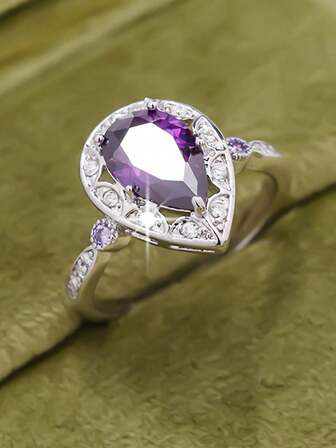 1 件女士时尚创意优雅马眼设计镶嵌水滴合成锆石戒指，适合作为舞会、派对和宴会的优雅珠宝礼物