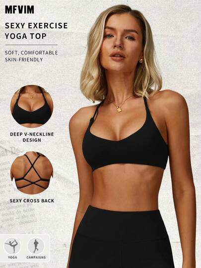  MFVIM Women's High-Impact Sports Bra, Criss-Cross Strap Backless Design Sexy Wireless Sports Bra, Breathable Soft Stretchy Fabric, Suitable For Commuting, Outdoor, Running, Cycling, Yoga, Pilates, Gym Workout