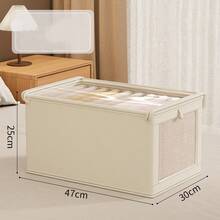 1PC Beige Covered Storage Box,Foldable Fabric Clothesorganizer With See-Through Window,Drawer Style Storage Box For Jeans ,Home Use - Beige - View 11