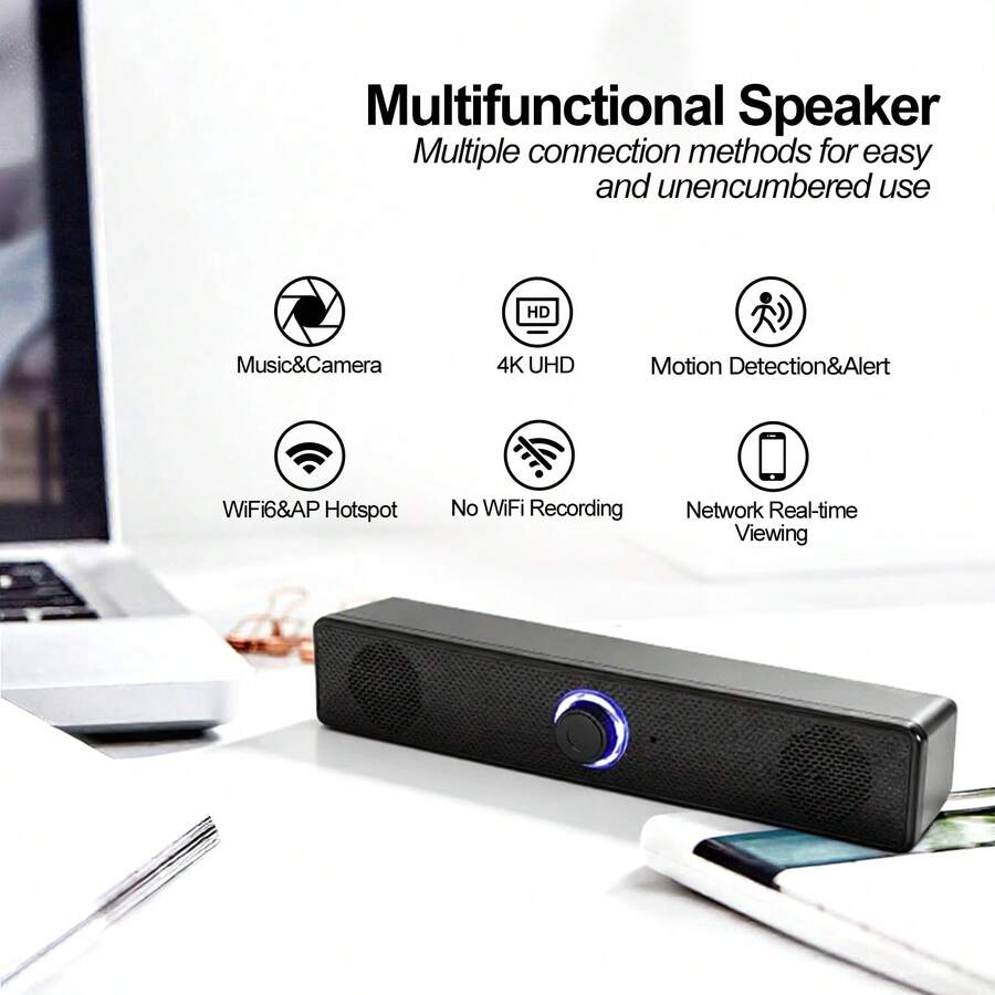 wiwacam 4K Ultra High Definition Camera, USB Plug-In, Video Recording, Storage, With Speaker, 100° Wide Angle, Motion And Person Detection, SD Storage, For Home Security And Nanny Monitoring. - Black - View 1