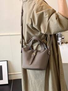Classic Minimalist Women Handbag Versatile Adjustable Strap Crossbody Bag, Solid Color New Elegant Grey Color-Block Tote Bag With Lining And Pouch, Autumn/Winter - Grey - View 4