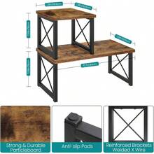 Wood Desktop Shelf, Freestanding Small Bookshelf Dorm Supplies Organizers, 2 Tier Stackable Desk Stand, Adjustable Storage Organizer, Kitchen Counter Display Rack, White - Rustic Brown - 查看 4
