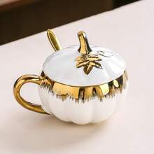 3件套（1个杯子、1个盖子、1个勺子）可爱南瓜牛奶杯、个性化水杯、带盖陶瓷早餐燕麦杯套装、咖啡杯、圣诞前夜带盖陶瓷南瓜造型杯、茶杯、家用陶瓷杯 - 彩色 - 查看 10