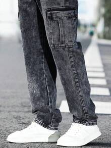 Vaqueros de trabajo lavados informales para hombre - Gris - Ver 6