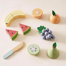 Robud Wooden Fruit Cutter Set For Kids - Realistic Fruit Cutter Set With Wooden Banana, Pear, Watermelon, Grapes And Accessories, Montessori Early Learning Toys - Red - View 6