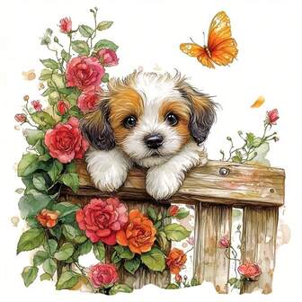 1 Piece /2 Pieces /3 Pieces Of Rose Wall Cute Dog Warm Pattern Ironing Transfer Cute Dog And Fresh Flower Vinyl Heat Transfer Printing, Suitable For T-Shirts, Coats, Bags, Hats And Other Decorations