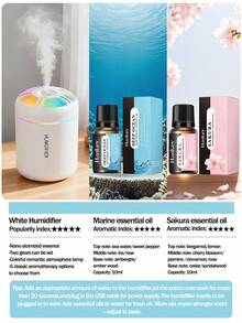 1 pieza Humidificador de aroma USB de 180ml con luz de degradado de color - Modos de niebla dual (continuo/intervalo), 5 aromas de aceites esenciales (marino), para difusor de aroma para el hogar o ambientador de coche, opción de color negro/blanco - Negro o blanco - Ver 16