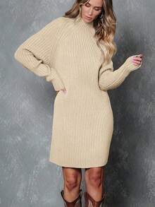 2026 Women's Casual Knit Dress Sweater Dresses For Women  Fall Fashion Mock Neck Long Lantern Sleeve Oversized Outfits Knit Tops Clothes ​ , Bodycon Long Sleeve ​ For Sports Outdoor Wear, Loose Fit Long Sleeve Comfy Daily Outfits For Women - 白色 - 查看 9