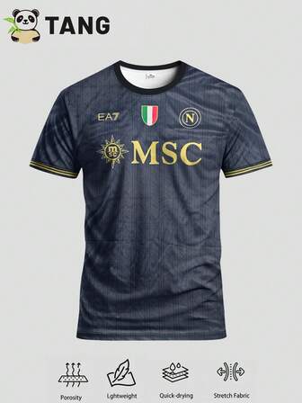 Italian Naples Style Men Football Jersey & Crew Neck Comfortable Sports Top, Suitable For Match, Football Training, Casual And Holiday Wear, Gift