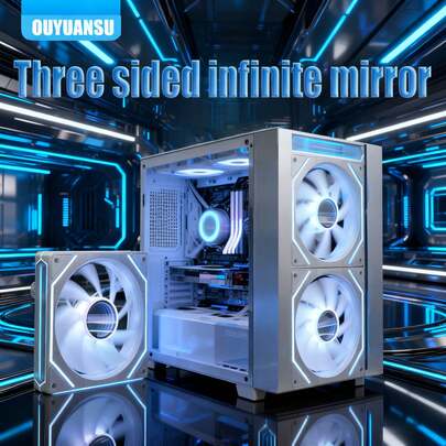 OUYUANSU - Prism Fan, Dual Side + Infinite Mirror, Hexagonal Prism 6Pro ARGB, Smart Speed Control, Voltage Stabilization Hardware Temperature, Aurora-Level Lighting Effects, High Airflow, Water/Air Cooling Universal, Rapid Cooling