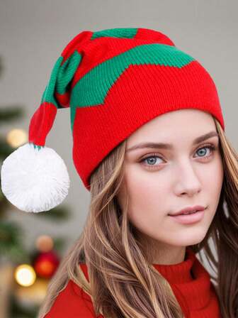 3pcs/1pc New Holiday Party Costume Hats, Knitted Beanies For Men & Women, Large & Small Size Warm Knitted Knitted Hats, Red Patchwork Bell Holiday Hats, Winter