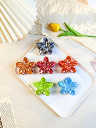 6 Colorful Electroplated Plumeria-Shaped Hair Clips, Hair Claw, Fresh And Sweet Style, Fashionable Hair Accessories For Girls, Versatile Fashion Hair Clutch