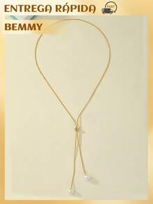 BEMMY Necklace With Y-Shaped Pearl Pendant, Adjustable Metal Alloy Necklace, Suitable For Women's Parties, Vacations, And Photo Shoots. - Vàng - Xem 9