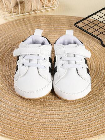 1 Pair Boys' Solid Color PU Hook And Loop Design Flat Casual Sports Toddler Shoes, Suitable For Spring And Autumn
