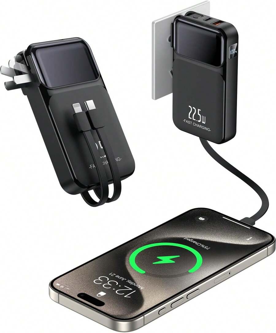 30000 mAh Power Bank, Cargador portátil de Banco de energía con Enchufe de Carga, con Dos Cables de Carga(Negro) - 1 - Ver 1