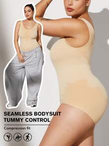 Plus Size Curve Woman Activewear Yoga Clothes Seamless Gym Sports High Support Moisture Wicking Workouts Breathable Outdoor Plus Size Curve Summer - Apricot - View 6