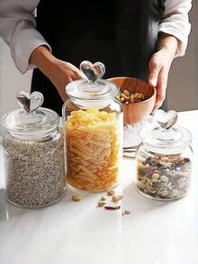 1个心形玻璃储物罐，带密封盖，透明，可用于存放糖果/食品/香料/盐/糖/咖啡/茶叶，容量可选500毫升/800毫升/1200毫升