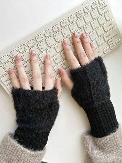 1 Pair/2 Pairs Soft Plush Fingerless Gloves - Warm, Compact And Portable, Suitable For Women In Autumn/Winter