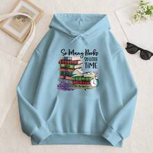 Printed  Hoodie | "So Many Books, So Little Time" Vintage - Baby Blue - View 2