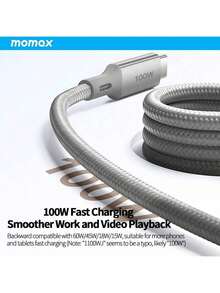 MOMAX DC35 Universal Magnetic Charging Cable For Multiple Devices, 100W Fast Charging, High-Speed File Transfer, Durable Braided Cable, Ideal For Mobile Office And Travel, Black - Black - View 4
