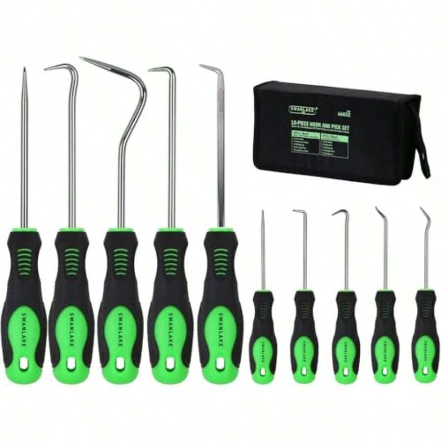 SWANLAKE 10Piece Pick And Hook Set Automotive Pick Tool For Car Oil Seal ORing Seal Gasket Removal Pick Mini Hooks Puller Remover - As Pic - View 1